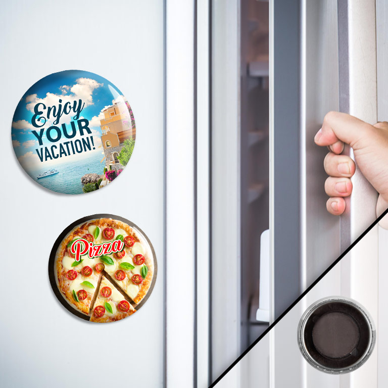 Marketing Buttons which shows Enjoy your vacation and pizza